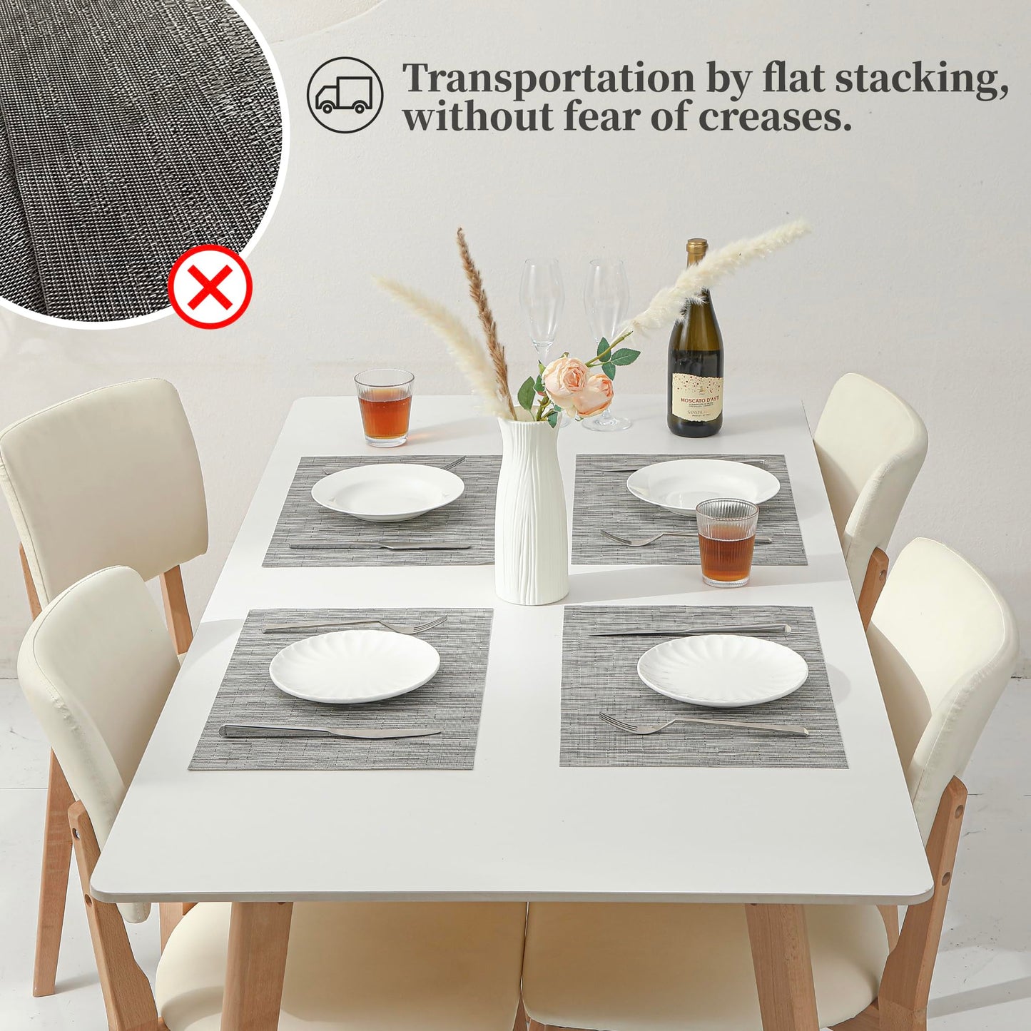 Leetaltree Silver Placemats Set of 6 - Heat Resistant Non-Slip Place mats for Dining Table, Washable Durable PVC Vinyl Woven Table Mats（Silver, 6）