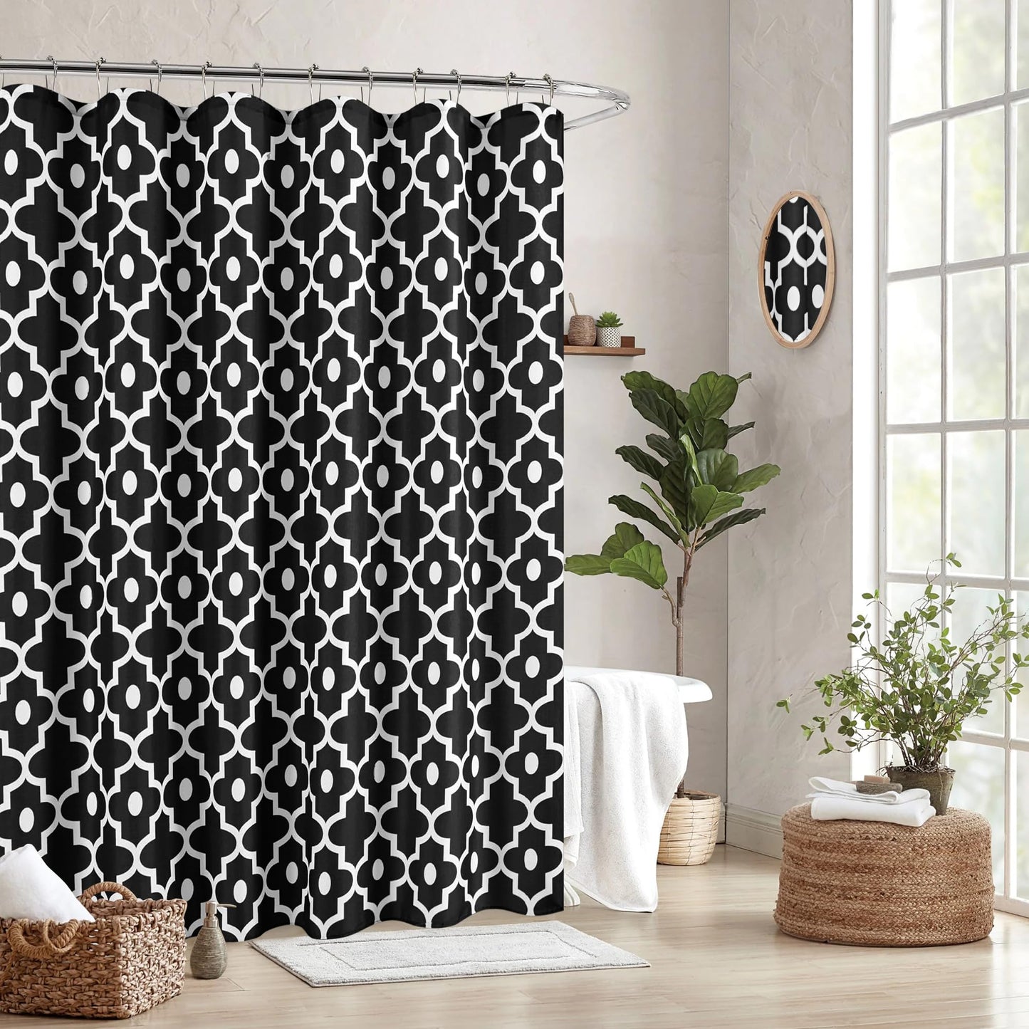 Biscaynebay Textured Fabric Shower Curtains for Bathroom 72" X 72", Black Morocco Pearl Printed Linen Modern Hotel Luxury Quality Cloth Bath Curtains Machine Washable