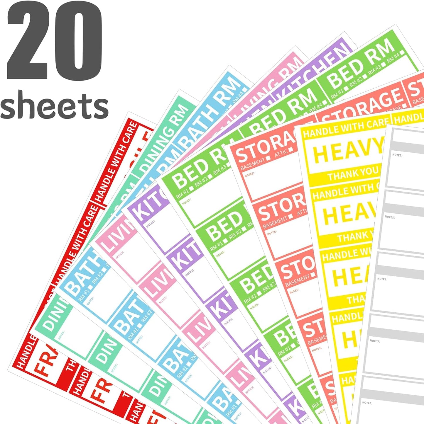 Ououstate 300 Count Removable Home Moving Box Packing Labels - Waterproof Color-Coded Stickers for Easy Organization