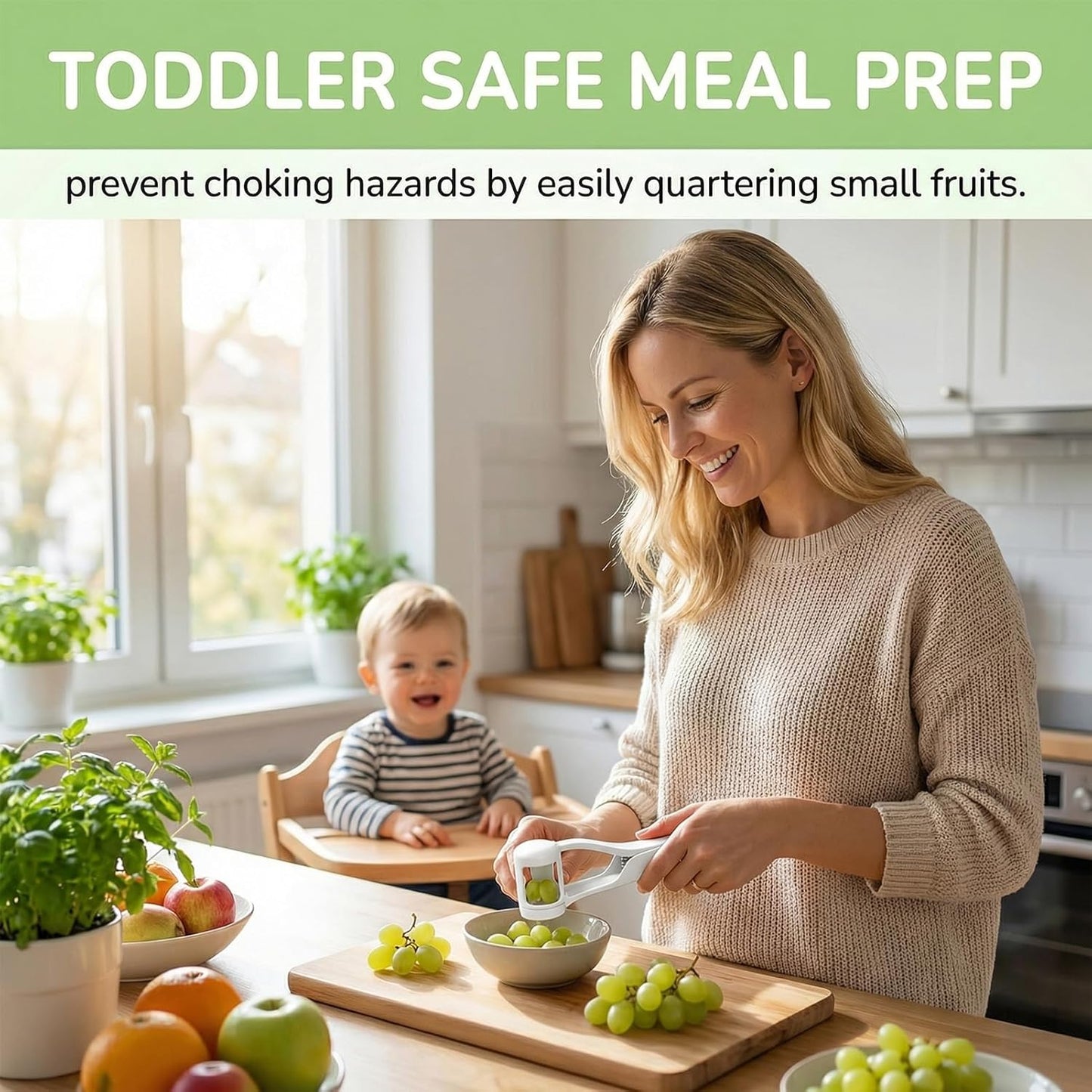 Skiennix Grape Cutter - Stainless Steel Fruit Slicer for Toddlers | Ideal for Salad & Cake Decoration (White)