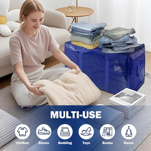 Extra Heavy Duty Large Moving Bags by [Brand Name] - 8 Pack with Strong Zipper & Handles | 24 Gallon Dark Blue Storage Totes