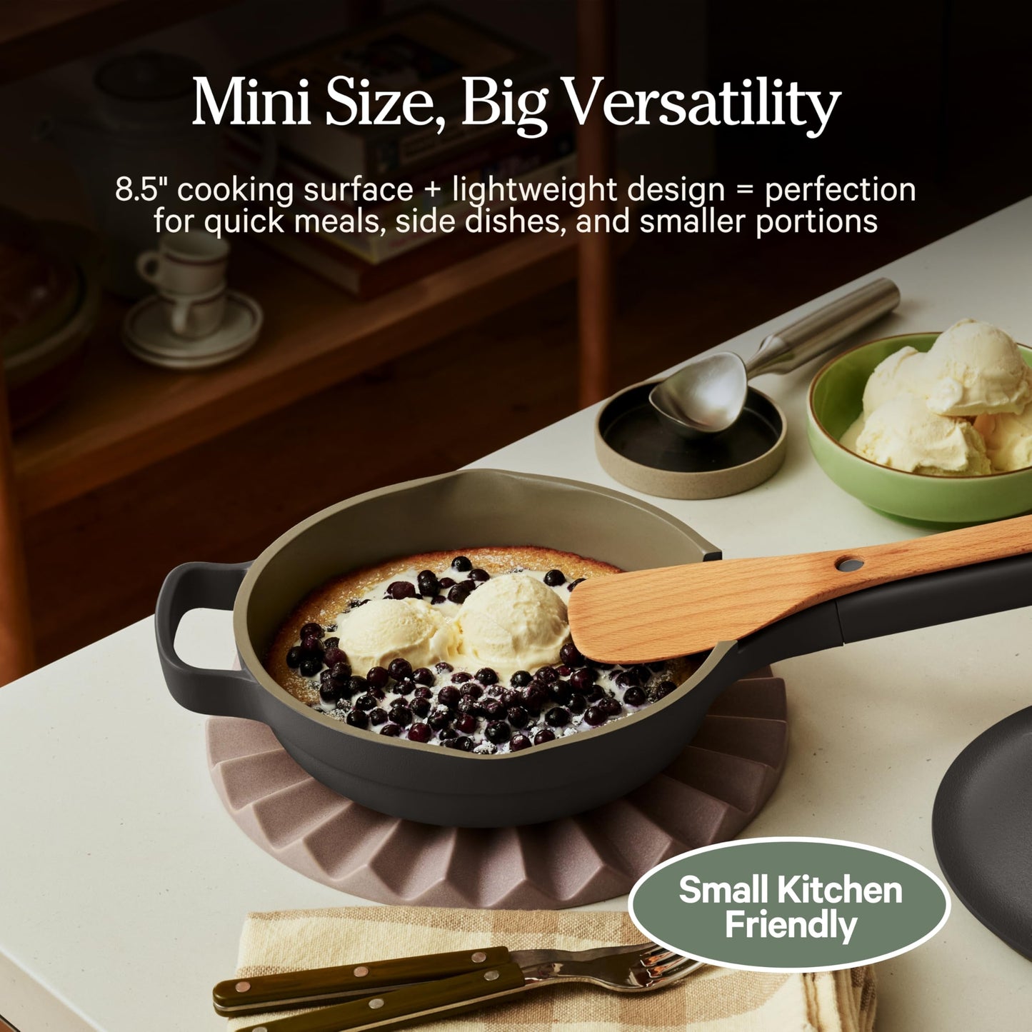 Our Place Mini Always Pan | 8.5" Ceramic Pan with Modular Lid & Beechwood Spatula | Patented 10-in-1 Nonstick, Non-Toxic Cookware Made Without PFAS | Induction & Oven-Safe up to 450°F | Char