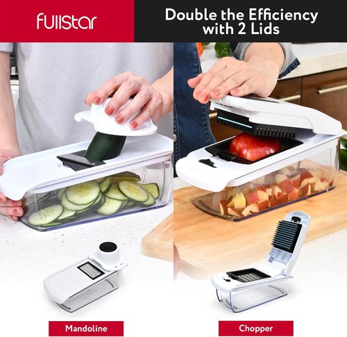 Fullstar Mandoline Slicer - Versatile Vegetable Chopper & Cutter with Container | All-in-One Kitchen Gadget (White/Black)