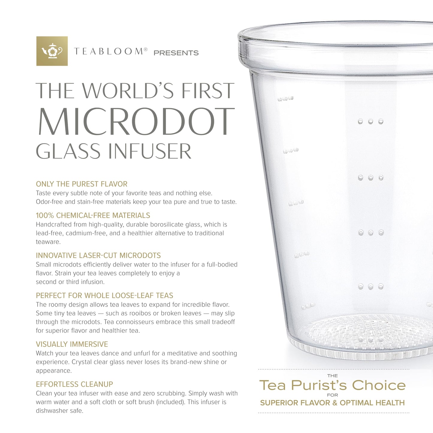 Teabloom Innovative Filtered Borosilicate Glass Teapot With Microdot Whole Leaf Tea Glass Infuser, 40 ounces – A Pure & Immersive Tea Experience – Tea Purist's Choice