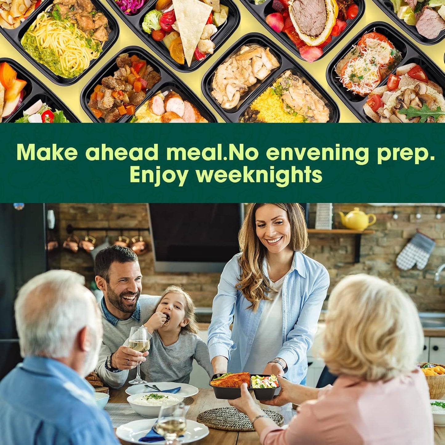 Regine Switzerland 32 oz Meal Prep Containers - 50 Pack Leakproof 2-Compartment Plastic Storage | Microwave & Dishwasher Safe