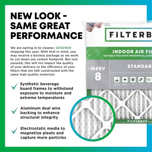Filterbuy 20x20x1 Air Filter - MERV 8 Dust & Allergy Defense | 6-Pack Electrostatic Pleated HVAC Filters