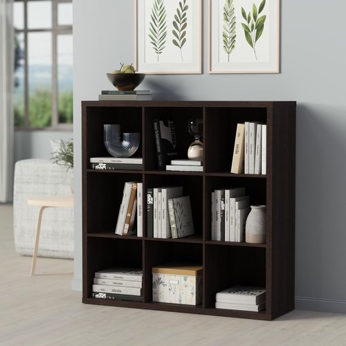 ClosetMaid 9-Cube Storage Shelf Organizer - Easy Assembly Wood Bookshelf in Black Walnut