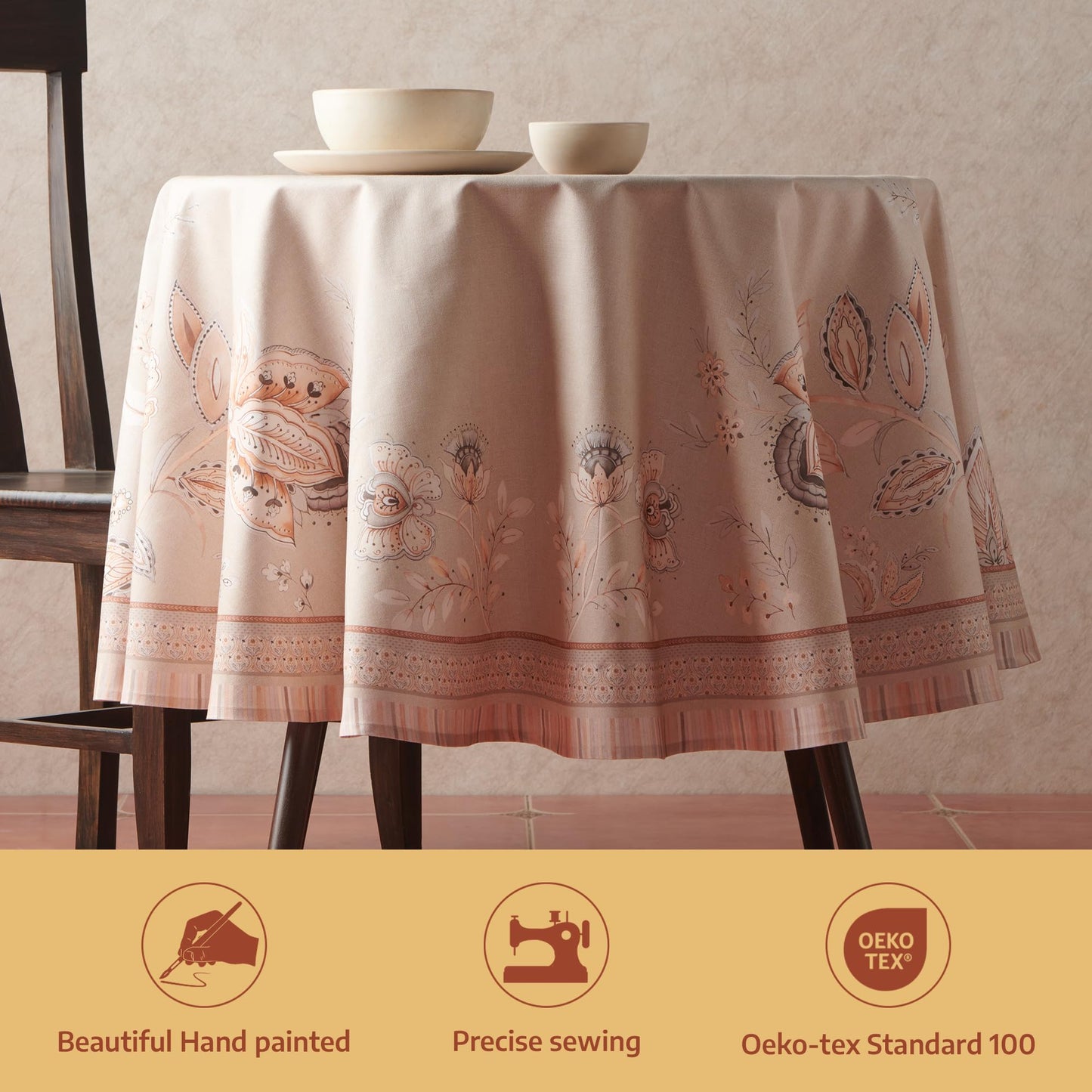 Maison d'Hermine Premium Table Cloth Round Table 100% Cotton 70 Inches Tablecloth Reusable Decorative Everyday Use for Dining Room, Farmhouse, Home, Party, Festive & Wedding - Society Florals