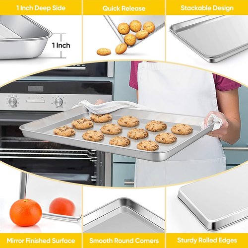Homikit Baking Sheet Set - 2 Pack 18” x 13” Stainless Steel Cookie Pans | Heavy Duty, Nonstick, Dishwasher Safe