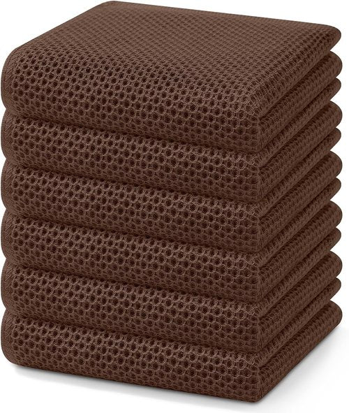 Homaxy Kitchen Dish Towels - Ultra Soft 100% Cotton Waffle Weave | Quick Drying, 13 x 28 Inches, 6-Pack, Coffee