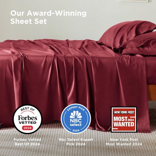 Bedsure Cooling Bed Sheets - Rayon from Bamboo, Breathable & Soft | Full Size, Deep Pocket Up to 16 Inches, Burgundy