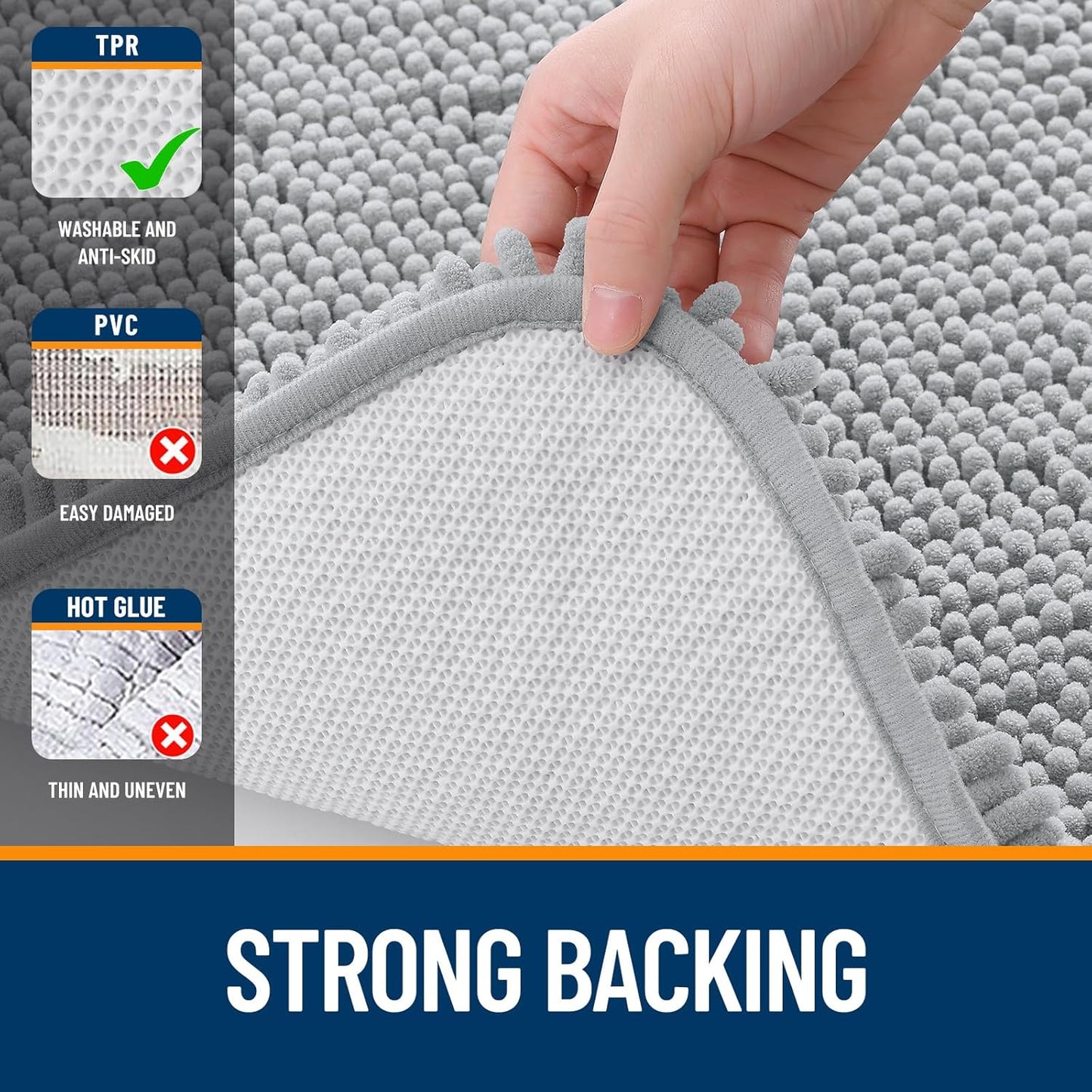 OLANLY Large Bath Rugs - Extra Soft Chenille, Quick Dry & Machine Washable | 47x32, Light Grey