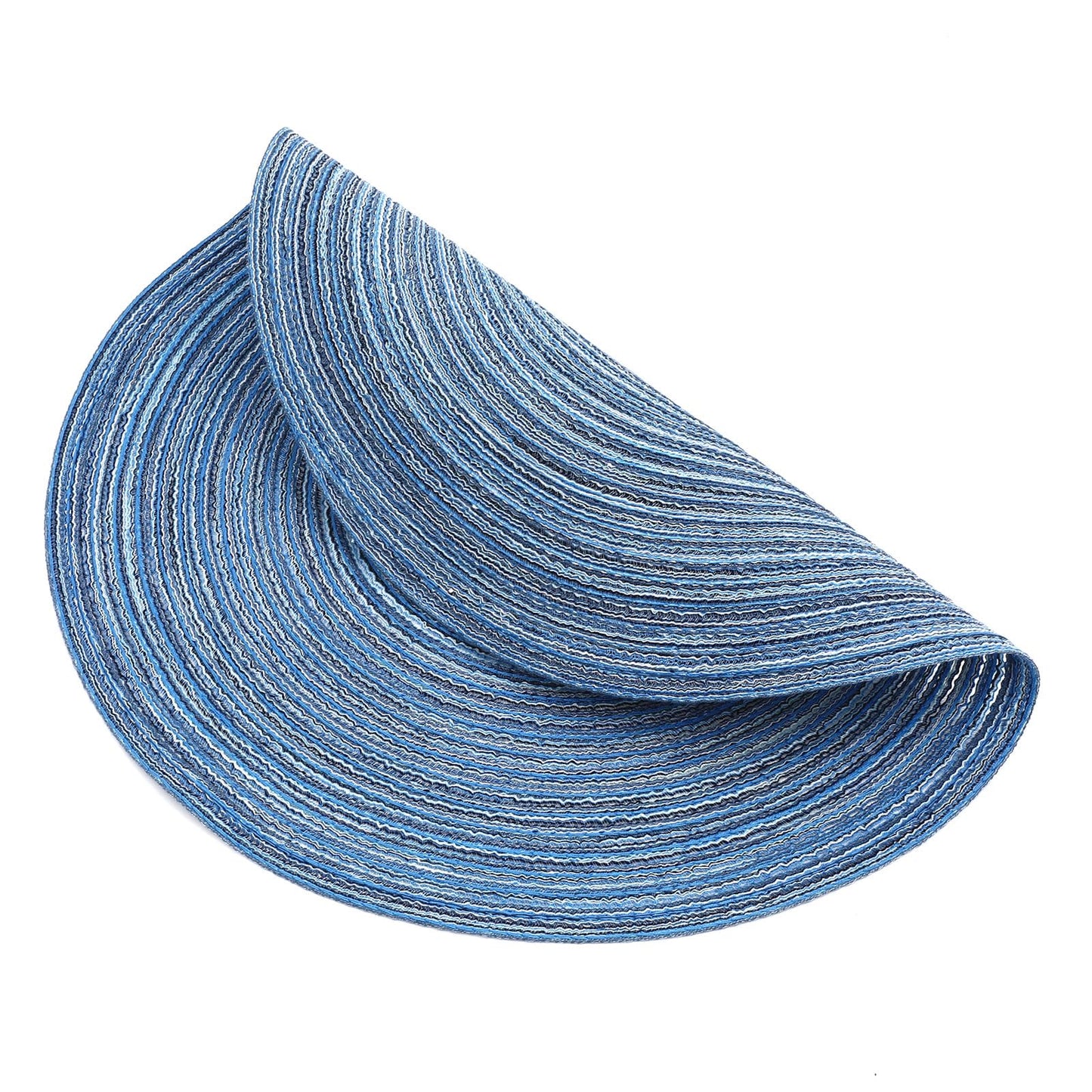 SHACOS Round Braided Placemats Set of 4 Dining Table Placemats 15 inch Circle Place Mats Easy to Clean Table Mats Indoor Outdoor, Blue Gray