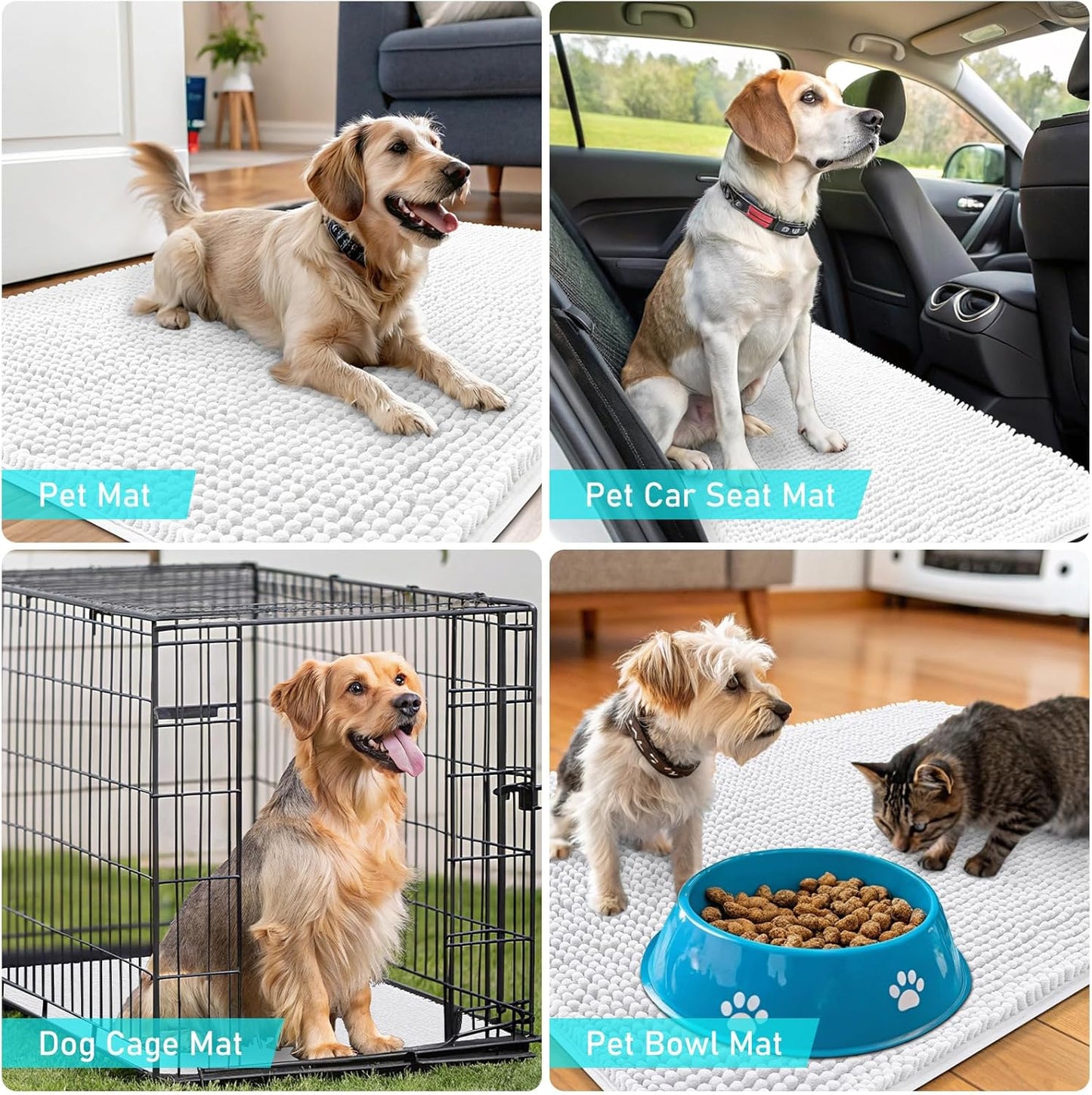 OLANLY Dog Door Mat - Absorbent Non-Slip Chenille Mat for Muddy Paws | 45x27 Inches, Quick Dry, White