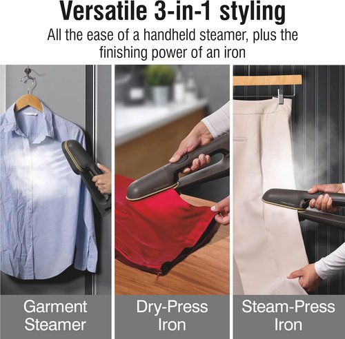 CHI SteamPress Handheld Garment Steamer - 3-in-1 Design, 200ml Tank, Fast Heat-Up in 25 Seconds, Black