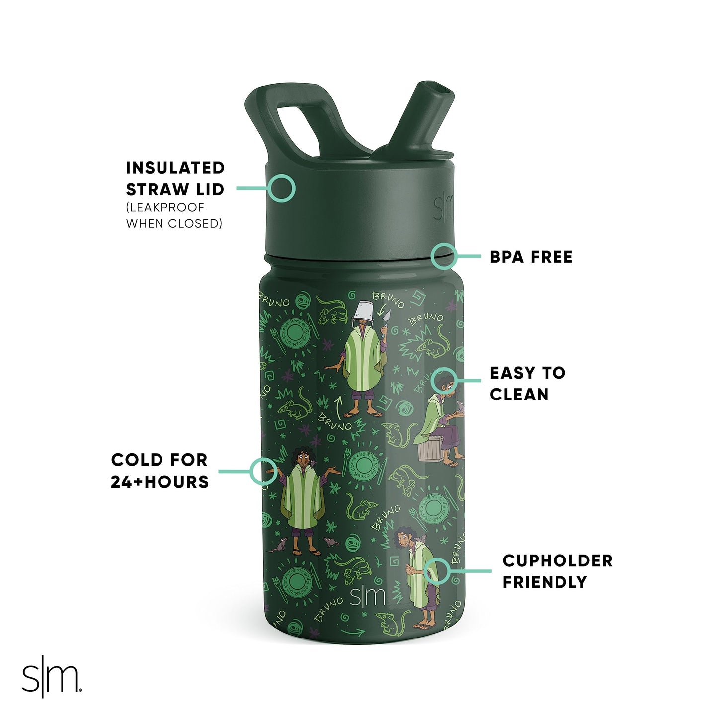 Simple Modern Kids Summit Water Bottle with Straw Lid | Encanto Bruno Insulated 14oz Stainless Steel Reusable Tumbler Gifts for Boys, School | Encanto Oh, Bruno