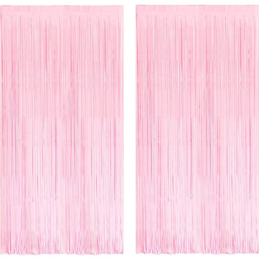 BRAVESHINE Pastel Pink Fringe Curtains Backdrop - 2 Pack Photo Booths Party Streamers for Graduation/Baby/Cowgirl/Birthday/Bridal Shower/Bachelorette/Engagement/Sweet/Bow Decorations