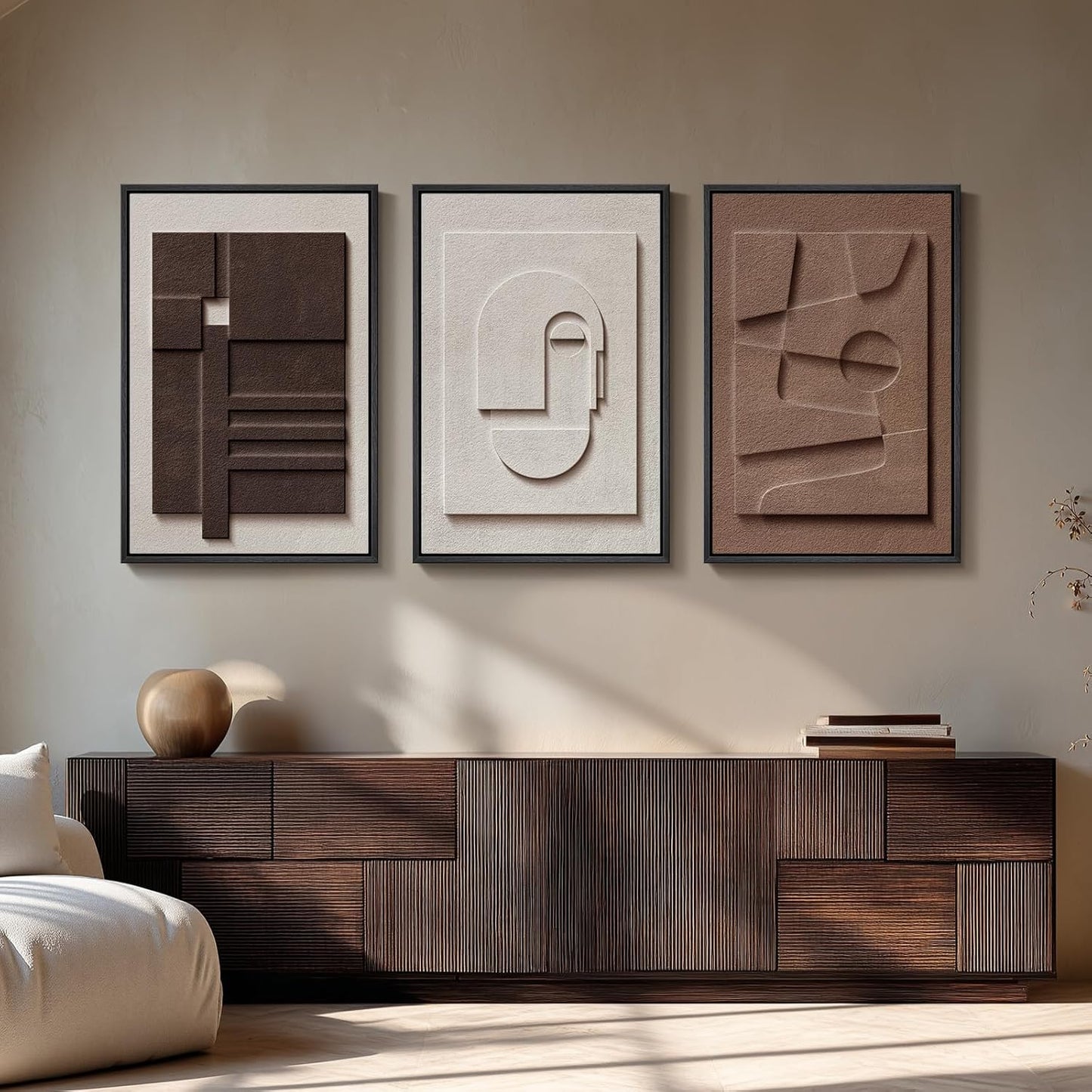 Regine Switzerland 3D Textured Framed Abstract Wall Art - 3 Piece Modern Geometric Decor | 20x30 In
