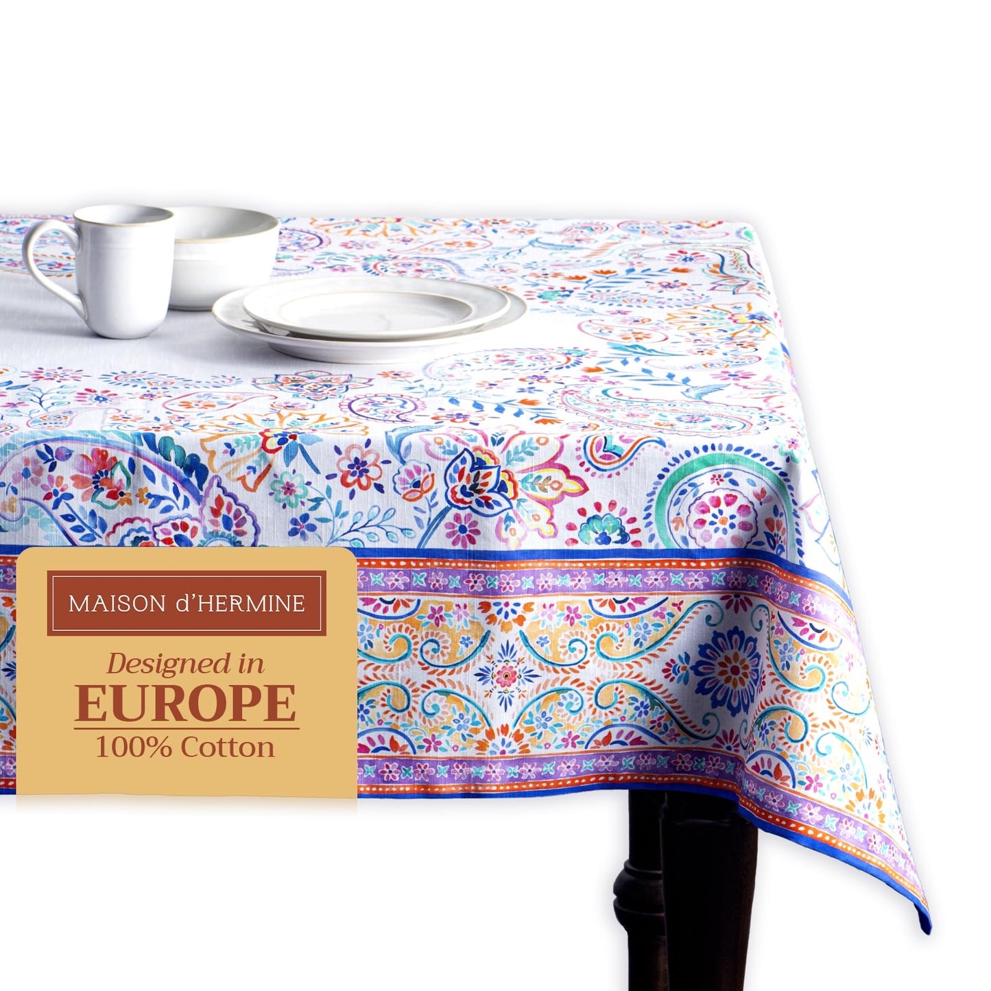 Maison d' Hermine Table Cloth Rectangle Table 100% Cotton 60 x 120 Inches Tablecloth Reusable Decorative for Dining Kitchen Room Farmhouse Home Gifts for Mothers Day Spring Summer - Indian Floral