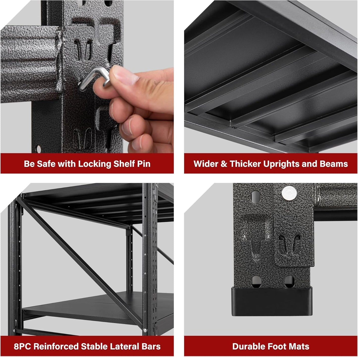 Regine Switzerland Heavy Duty Garage Shelving Unit - 5000LBS Capacity | Black Metal, 71.3"W x 24"D x 70"H