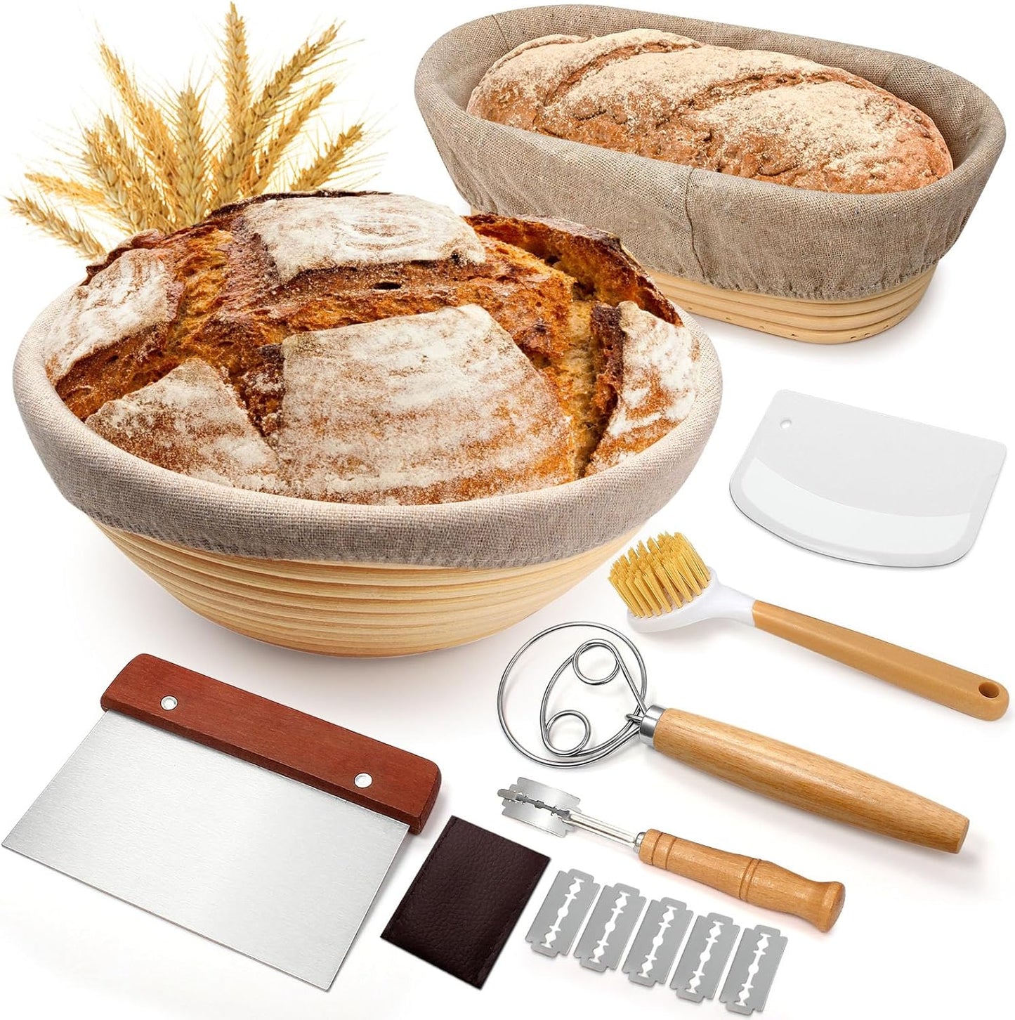Proofing Basket Gift Set by Sourdough | 9" Round & 10" Oval Bannetons with Essential Baking Tools