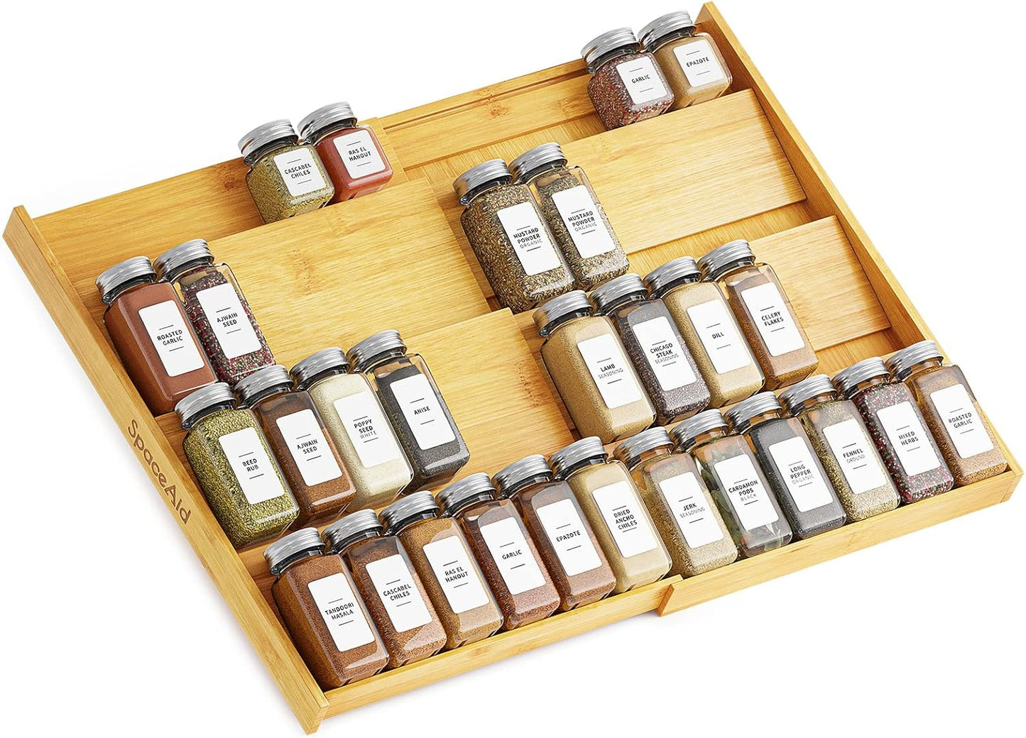 SpaceAid Bamboo Spice Drawer Organizer - Expandable 4-Tier Spice Rack for Kitchen Storage | Fits 12" to 23" Wide Drawers