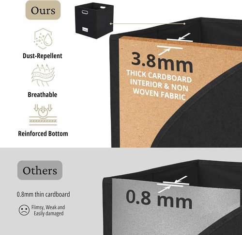 DECOMOMO Black Storage Bins - 11-Inch Cube Felt Baskets with Labels | Set of 6 for Organizing