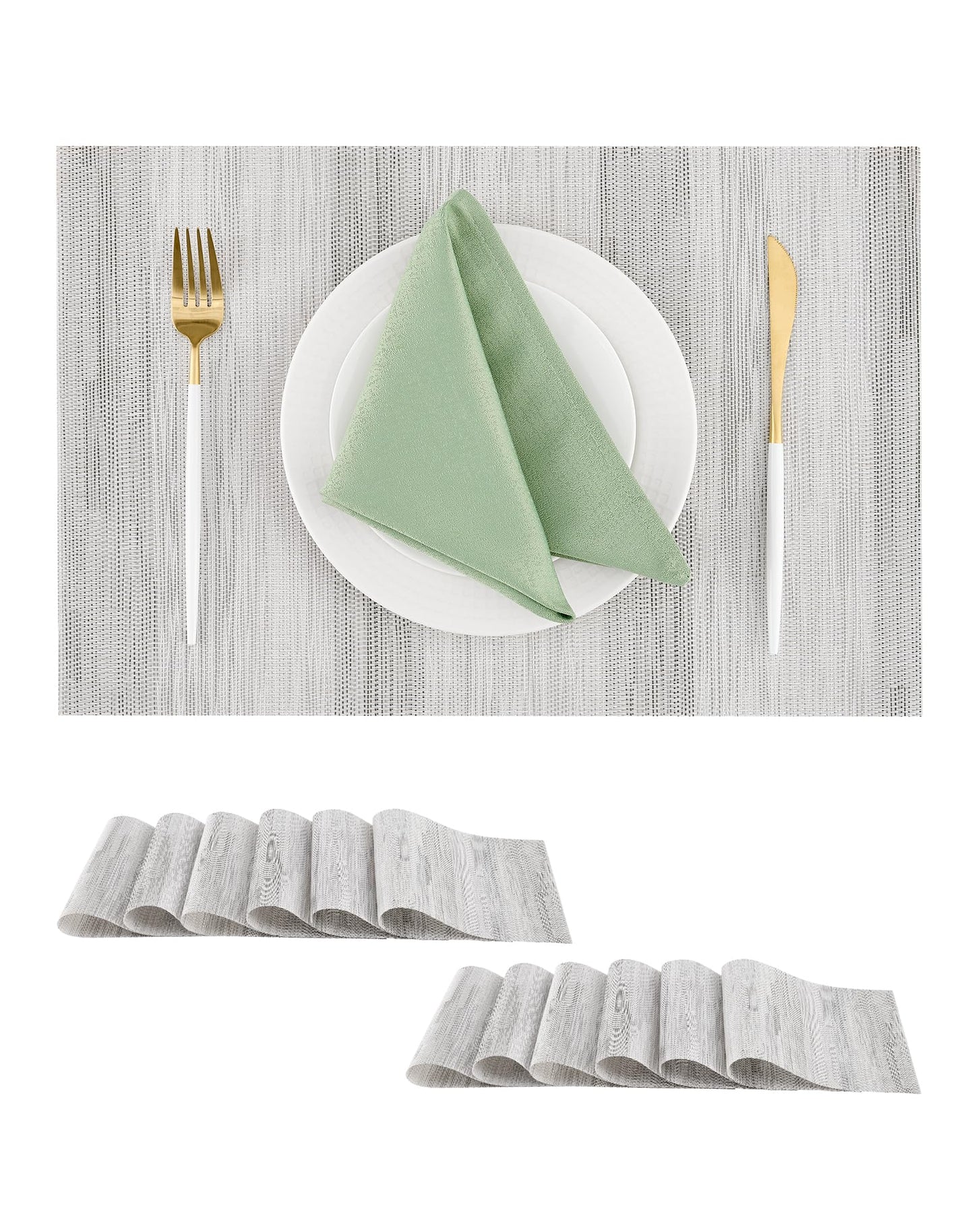 Leetaltree Lightsteel Black Placemats Set of 12 - Heat Resistant Non-Slip Place mats for Dining Table, Washable Durable PVC Vinyl Woven Table Mats (Lightsteel Black, 12)