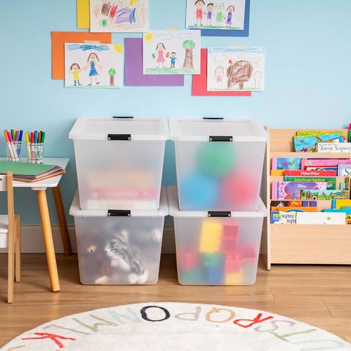 IRIS USA 4-Pack High-Capacity Clip Storage Bins - 55 Quart Latching Lids for Home & Office Organization