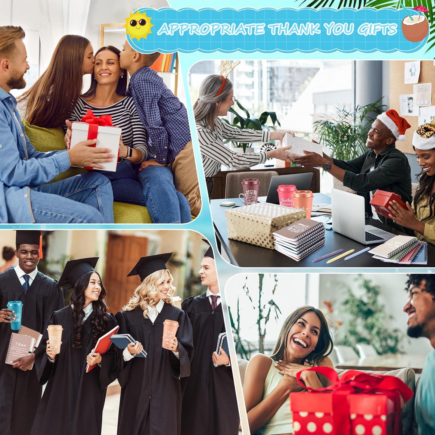 Teenyyou 90 Pcs Employee Appreciation Gift Set, 16oz Tumbler with Lid Notebook Pen Bulk Thank You Gift Holiday Party Favor for Teachers Office Coworker Teacher Staff Team (Bright Color,Elegant Style)