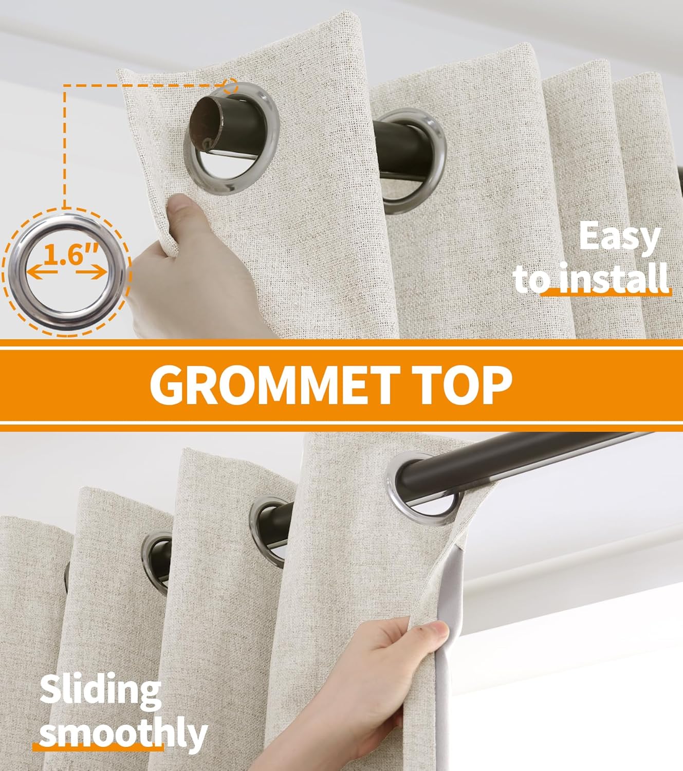 YoungsTex Linen Blackout Curtains - 63 Inch Thermal Insulated Drapes | Energy Saving Rustic Design, 2 Panels