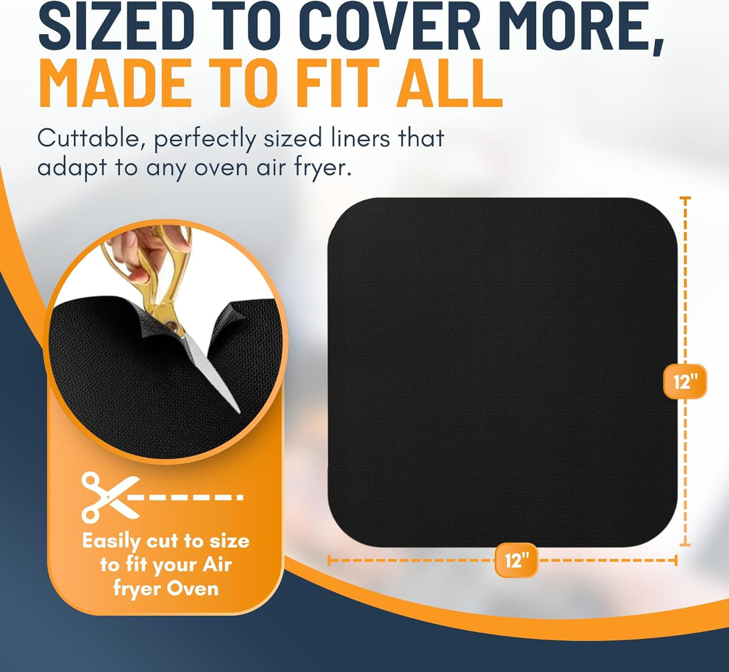 Skiennix Toaster Oven Liners - Reusable Non-Stick Heat Resistant Mats | 12"x12" Black (2 Pack)