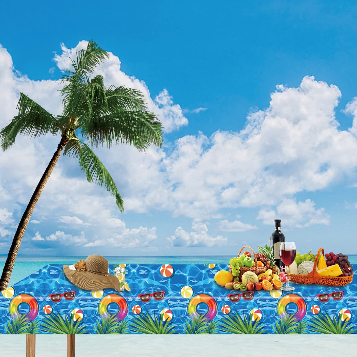 Kesfey 3 Packs Pool Party Tablecloths 51 x 87 Inch Waterproof Plastic Beach Tablecloth Water Print Hawaiian Party Table Cover with Sea Wave Backdrop for Swimming Pool Party Beach Birthday Decoration