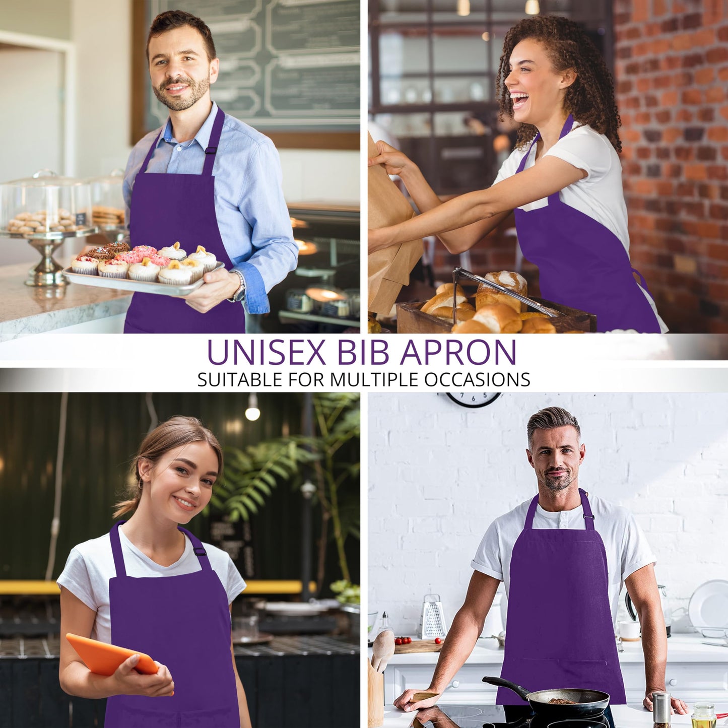Utopia Kitchen 2 Pack Bib Apron, Adjustable with 2 Pockets, Water and Oil Resistant, Cooking Kitchen Chef Apron for Women Men