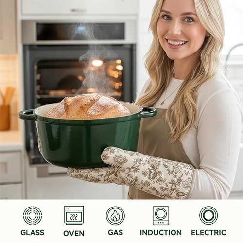 6 Quart Dutch Oven Pot with Lid, Non Stick Enameled Cast Iron Dutch Oven for Bread Baking, Heavy-Duty, Oven Safe Ceramic Cookware Up to 500°F for Baking, Braising, Stews, Roasting, Green