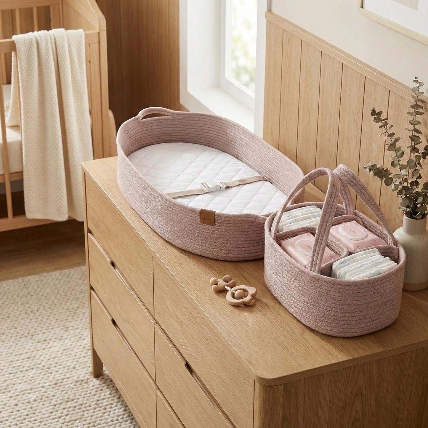 PeraBella XL Baby Changing Basket - Portable Diaper Changing Pad with Waterproof Cover & Caddy