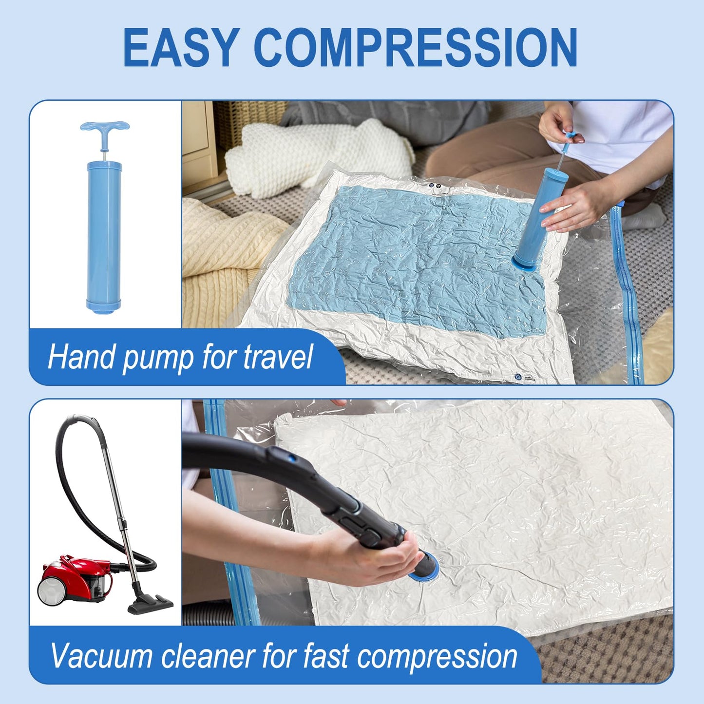 Fygrip Vacuum Storage Bags with Hand Pump, Plastic Packaging Bags, 80% Space Saver Vacuum Seal Bags for Clothing, Travel Lugggage, Blankets, Comforters, 10 Large