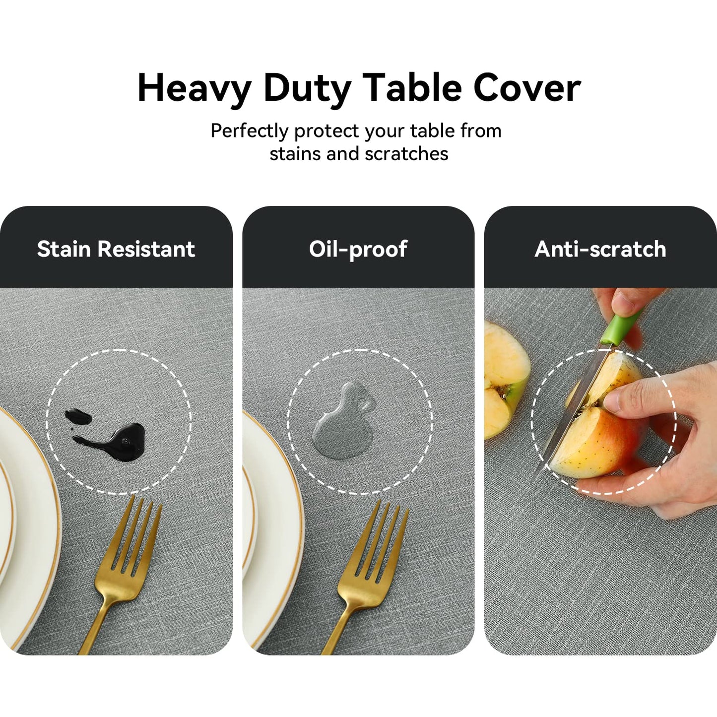 Romanstile 100% Waterproof PVC Tablecloth Rectangle, Outdoor Oil Spill Proof Stain Resistant Vinyl Table Cloth, Wipe Clean Plastic Table Covers for Kitchen/Dining/Parties - 54 x 78 Inch, Light Grey