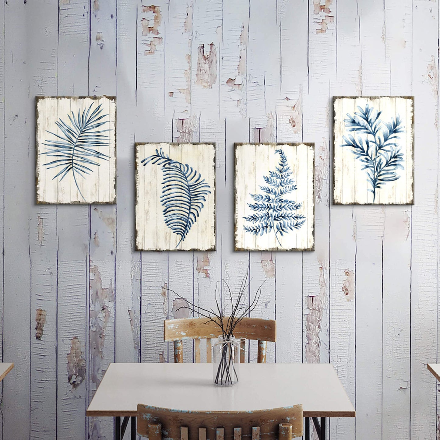 Botanical Plant Canvas Wall Art: 4 piece Blue Leaf Picture Minimalist Eucalyptus Prints Nature Leaves Painting Artwork for Bedroom Home Office