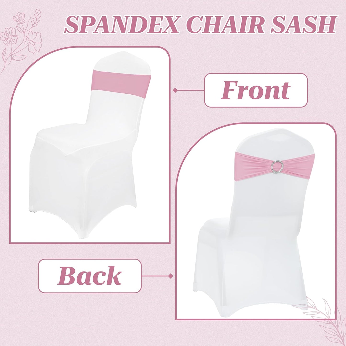 MDS Premium Spandex Chair Sashes - Stretchy Bow Covers with Buckle Slider | Pack of 10 - Pink