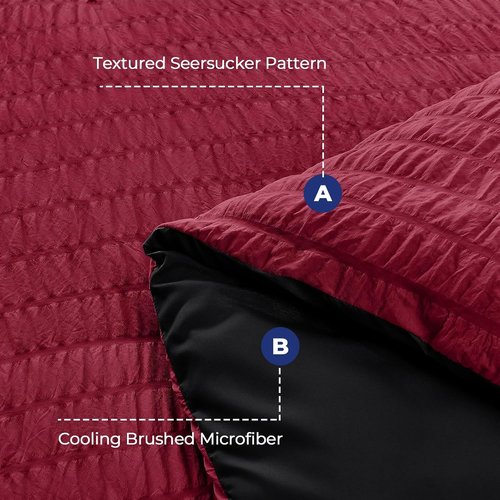 HYMOKEGE California King Comforter Set - Luxury 7-Piece Seersucker Bedding in Red & Black