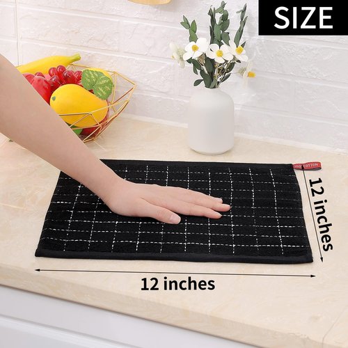 Homaxy 100% Cotton Terry Kitchen Dish Cloths, Ultra Soft and Absorbent Dish Towels for Kitchen, Suitable for Drying and Washing Dishes, 18 Pack, 12 x 12 Inches, Black