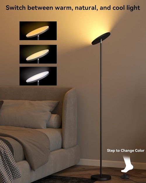 JOOFO LED Floor Lamp - Super Bright Dimmable Torchiere with Remote & Foot Switch | 69" Modern Design for Living Room, Bedroom, Office