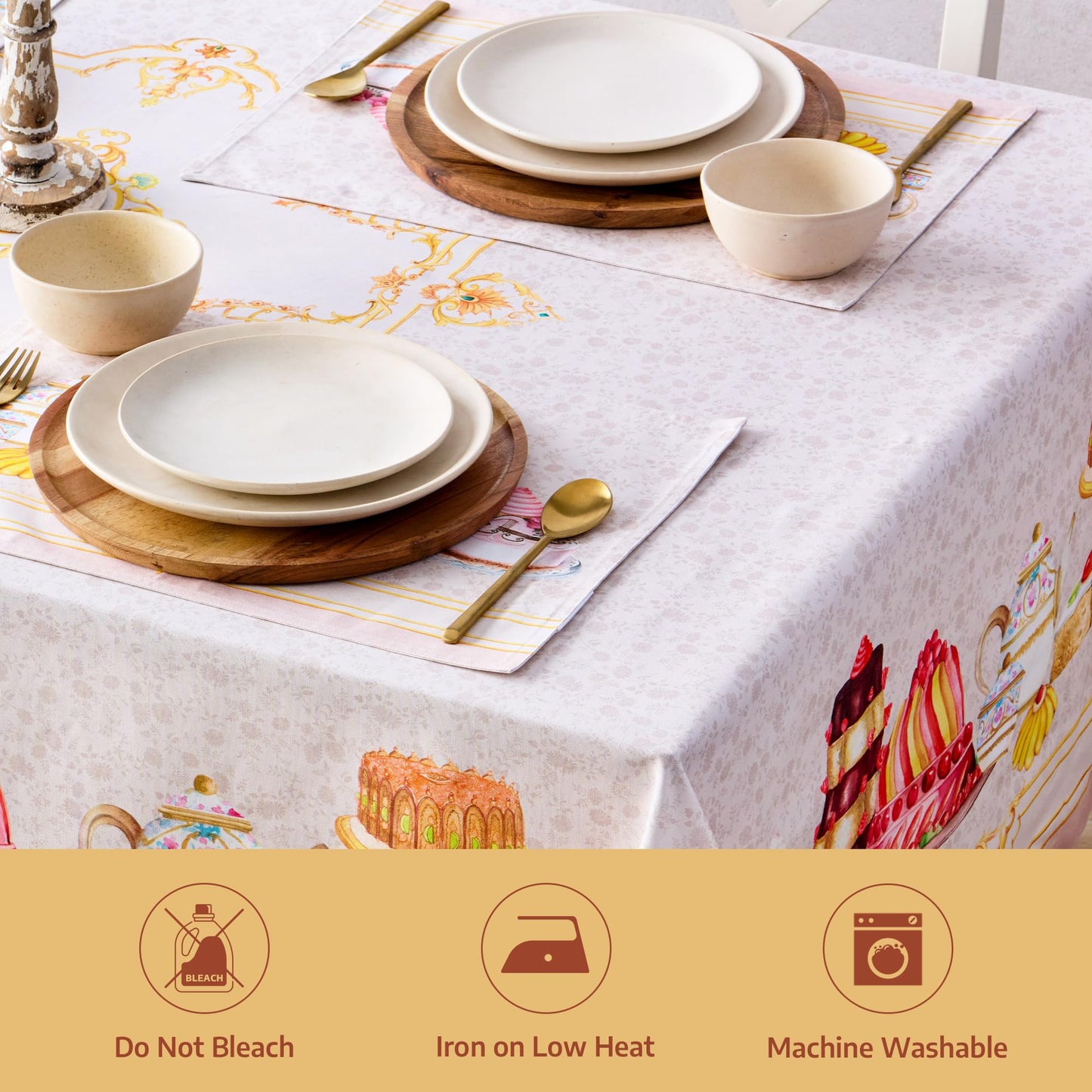 Maison d' Hermine Premium Table Cloth Rectangle Table 100% Combed Cotton 90 x 70 Inches Tablecloth Reusable Decorative for Dining Room, Farmhouse, Home, Party, Festive & Wedding - Pastries