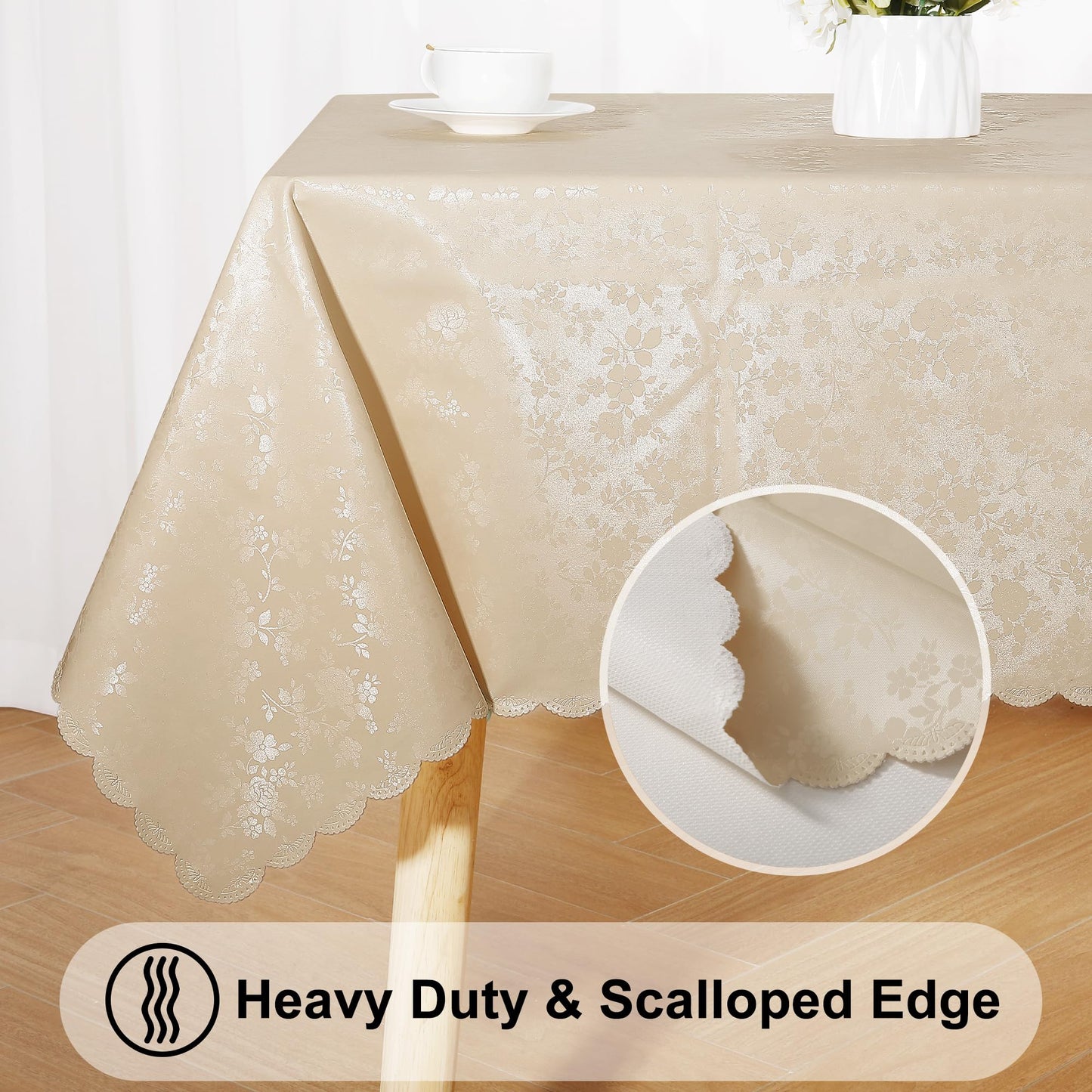 Smiry Square Table Cloth, Waterproof Heavy Duty Vinyl Tablecloths, Wipeable Washable Table Cover for Kitchen and Dining Room (Beige, 54" X 54")