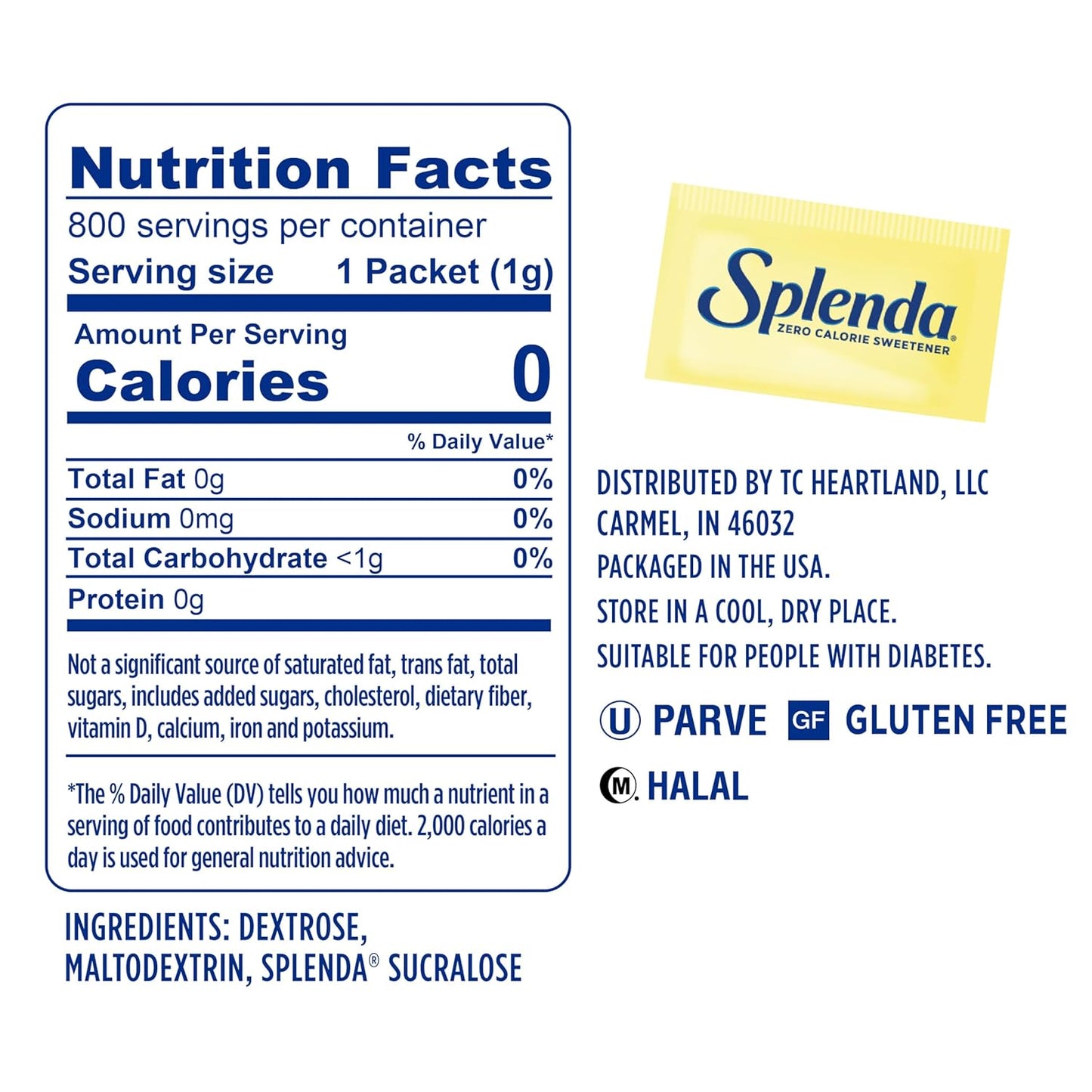 SPLENDA Zero Calorie Sweetener - 800 Packets for Guilt-Free Sweetening | Perfect for Baking