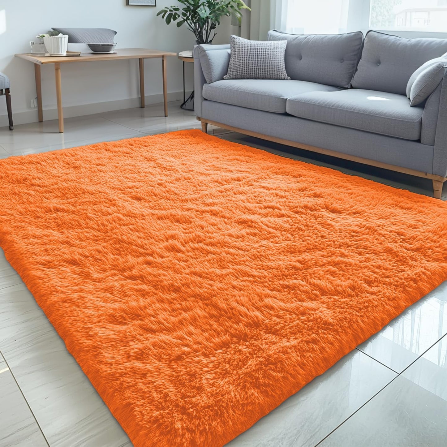 OLANLY Large 5x7 Machine Washable Area Rug - Soft Fluffy Shaggy Carpet for Living Room & Bedroom | Orange