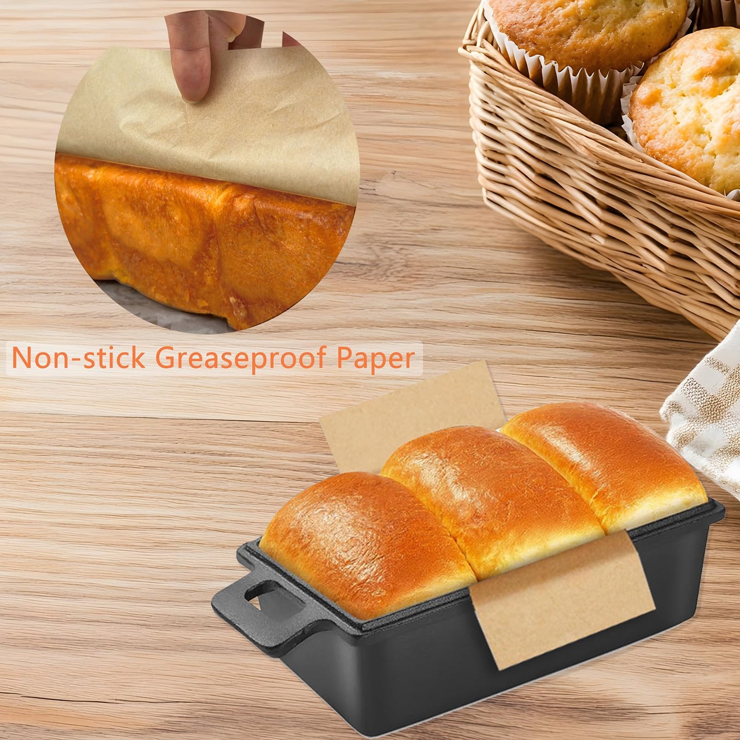 QTRQTR 100 Pcs Parchment Paper Loaf Pan Liners for Baking Bread 9x5 in Loaf Pan Parchment Liners Disposable Non-Stick Bread Pan Liners Loaf Liners for Baking Toast Bread