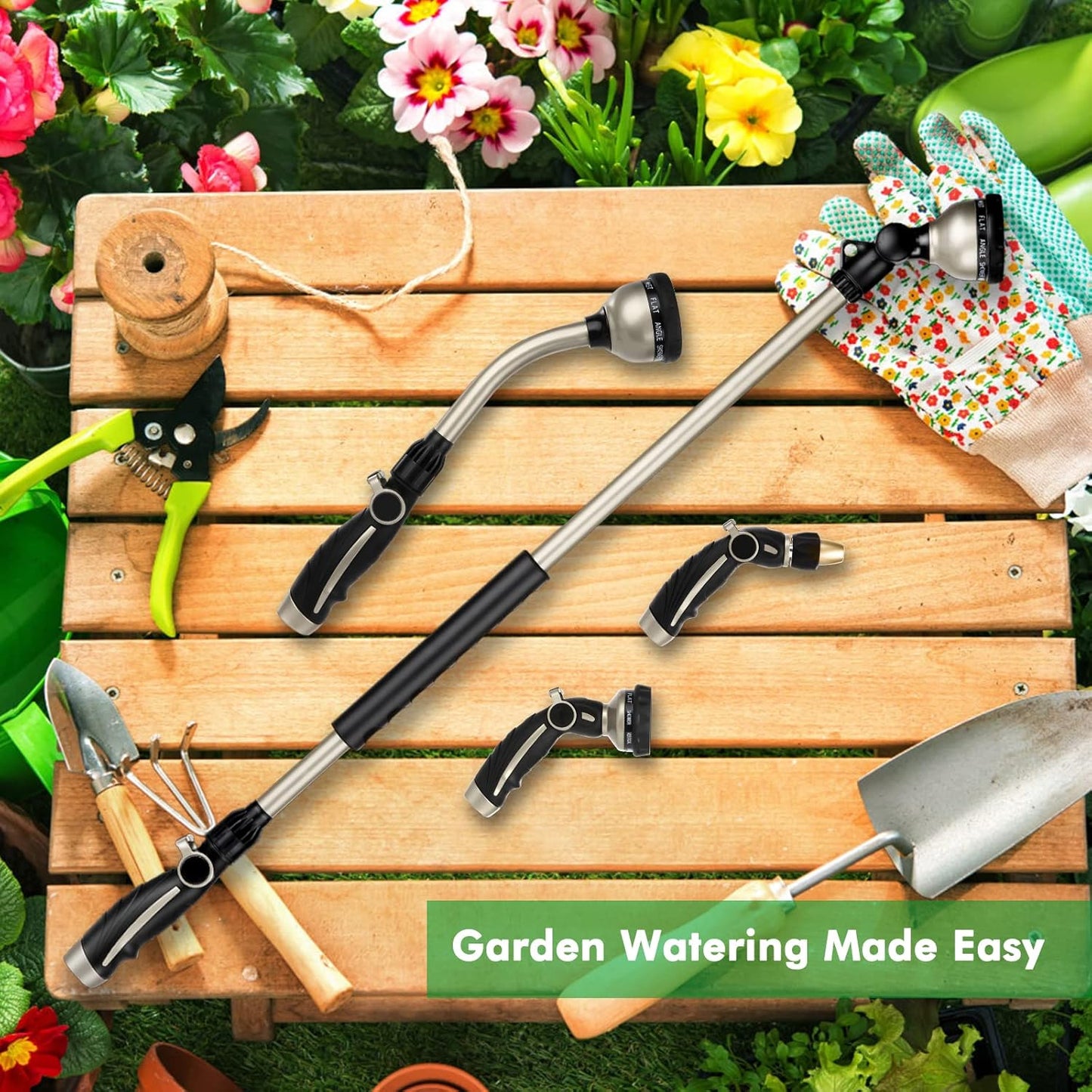 RESTMO 36” Watering Wand - Heavy Duty Metal Hose Wand with 180° Swivel Head & 10 Spray Patterns