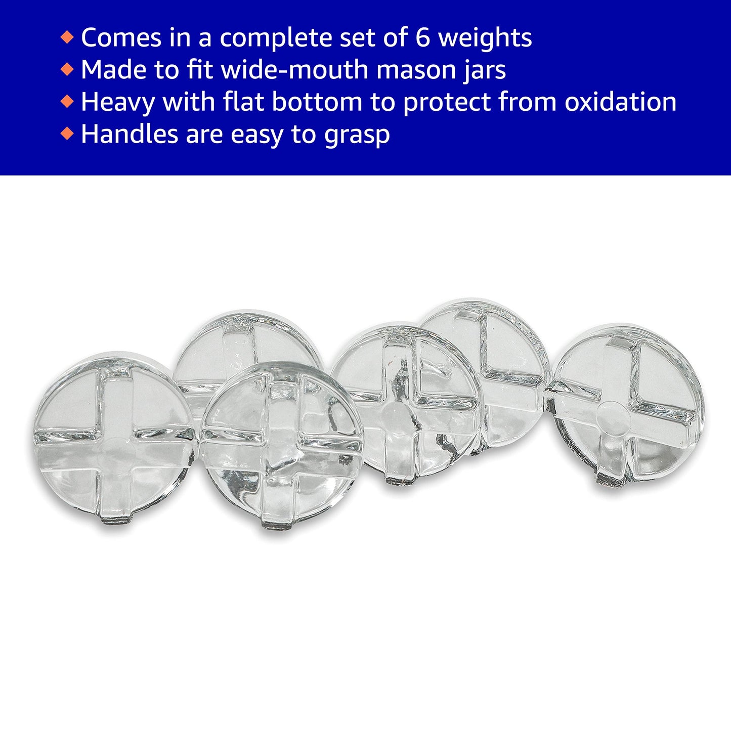 Trademark Innovations Glass Fermentation Pickling Jar Weights, Groove Grip Style (Set of 6)